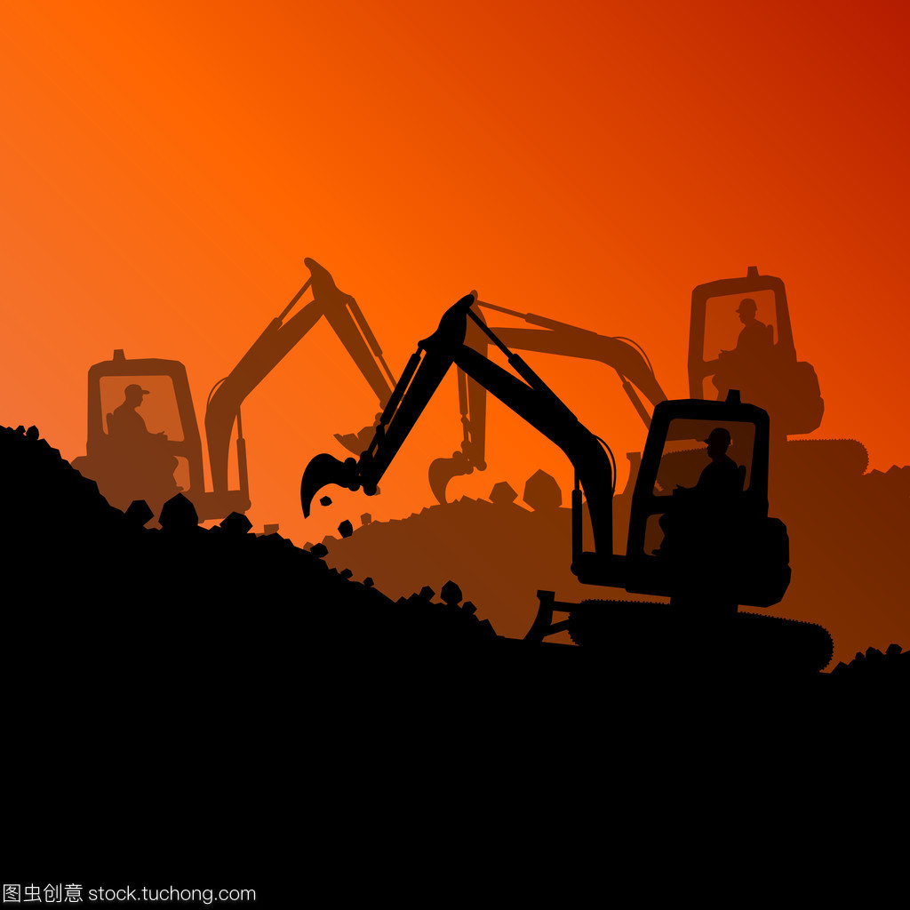 挖掘機裝載機液壓機器拖拉機和工人在挖